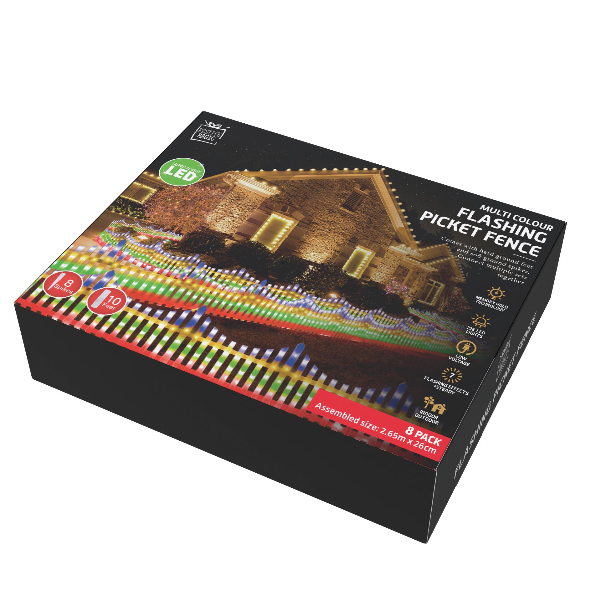 LED Picket Fence 8pk Multi Colour