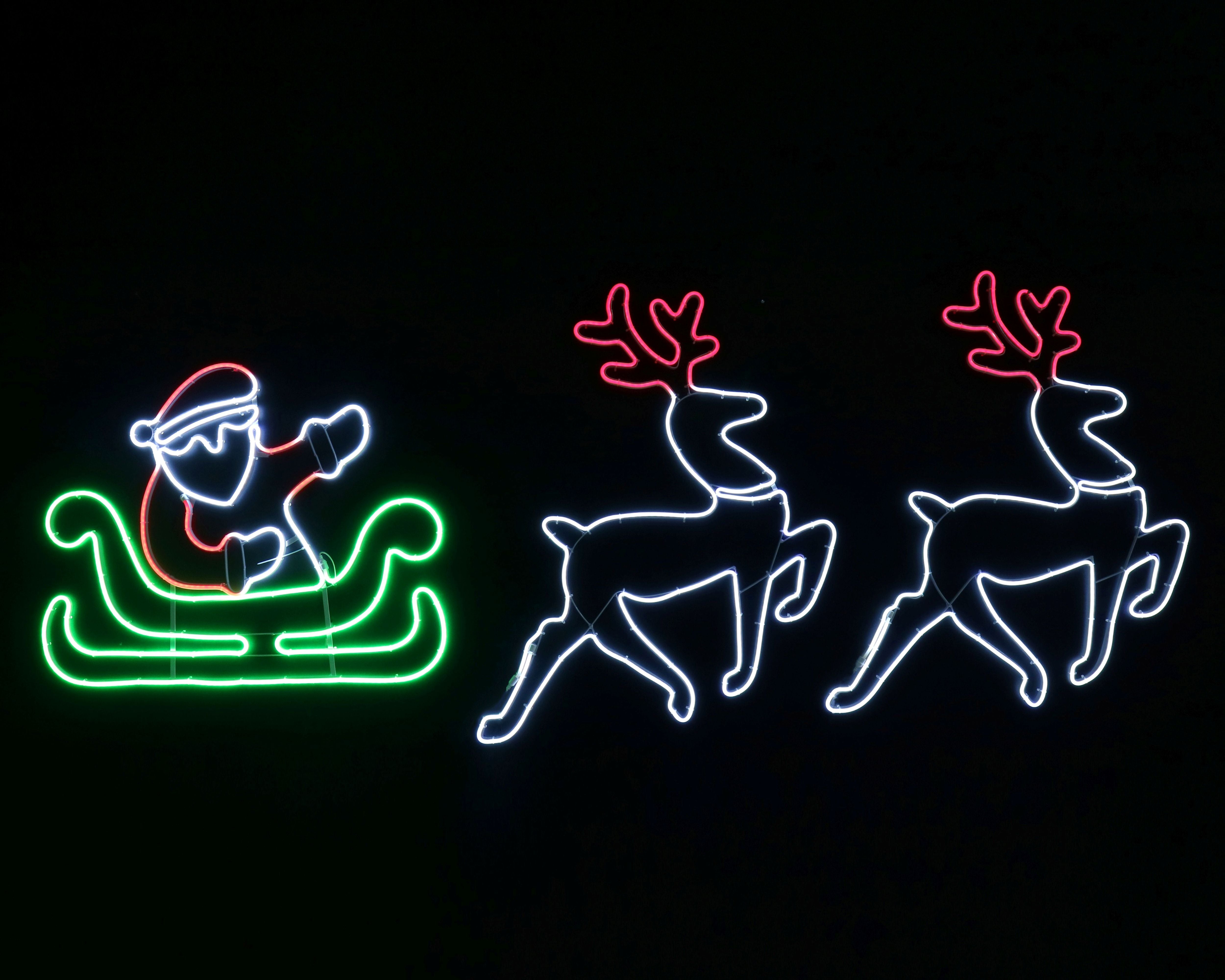 LED Neonflex Santa Twin Deer Sleigh Flashing