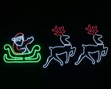 LED Neonflex Santa Twin Deer Sleigh Flashing