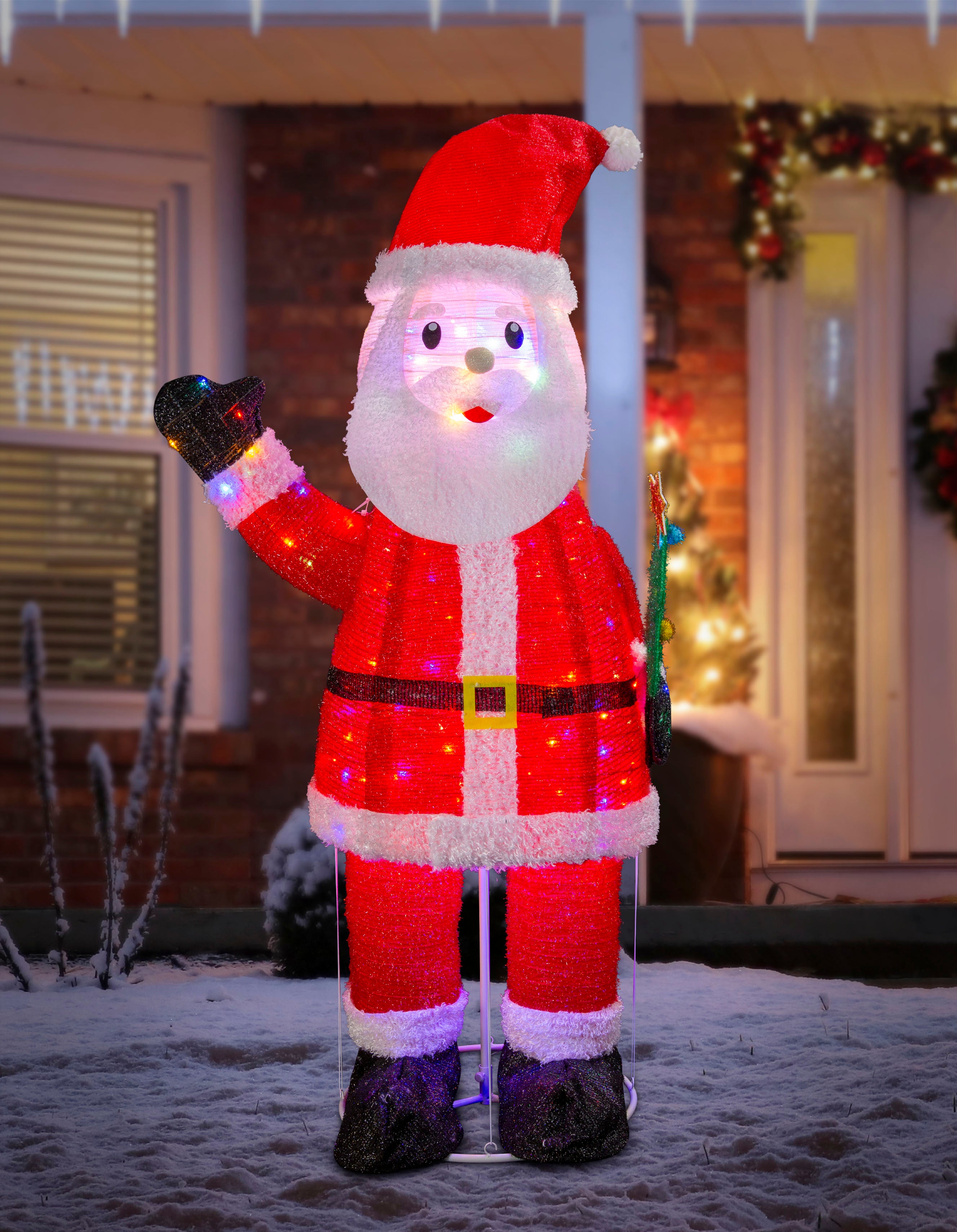 LED Pop Up Tinsel Santa Multi Col Flash 180cm indoor outdoor