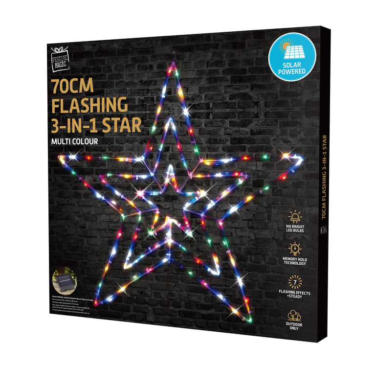 Solar LED Tube light 5pk Star Chain / 3D star / Multi Col