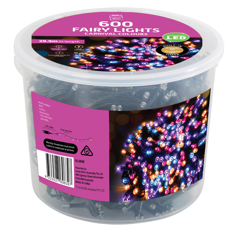 600 LED Fairy Lights Asst Colours