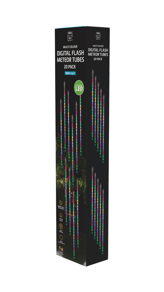 LED Auto Digital Waterfall Melting Tubes 20pk 50cm White / Multicolour