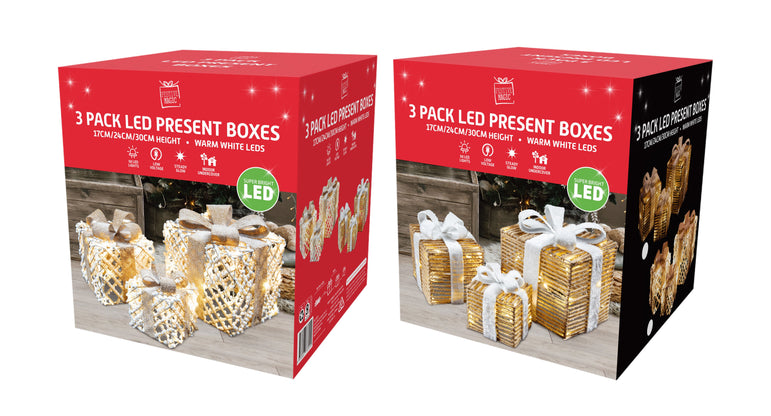 LED String Presents Natural 3pc Asst