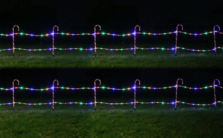 Solar LED Candy Cane Fence Stakes 12 Pack