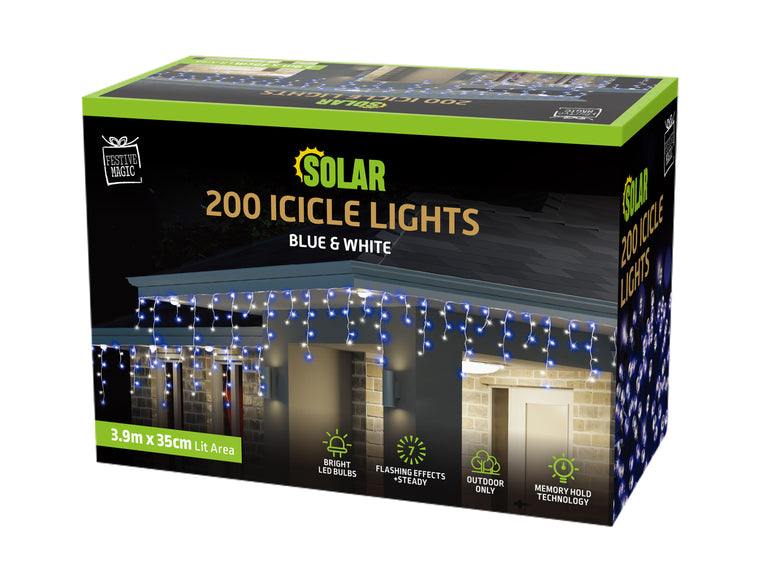 Solar LED Icicles Lights 200 LED asst colours