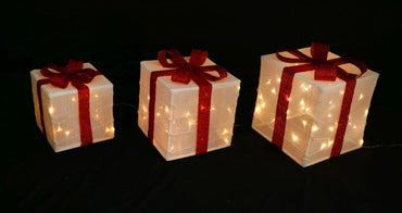 LED Battery Operated Tinsel Present 3 Piece Set