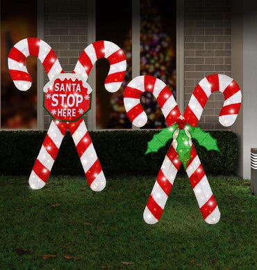 LED Tinsel Cross Candy Cane 120cm