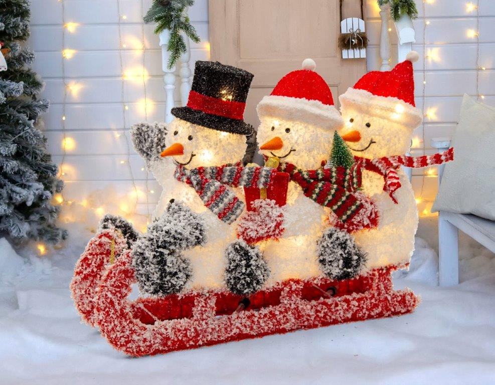 LED Frosty Snowmen on Sled 75cm