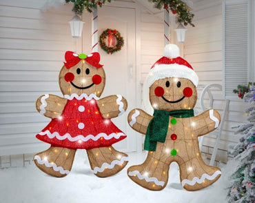 LED Tinsel Gingerbread Pair