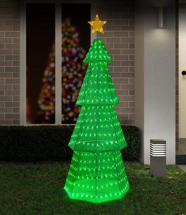 LED Mesh Tinsel 4 Tier Green Flashing Tree 180cm