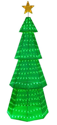 LED Mesh Tinsel 4 Tier Green Flashing Tree 180cm