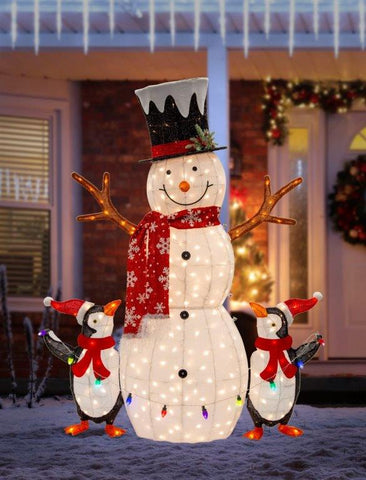 LED Tinsel Snowman with Penguins