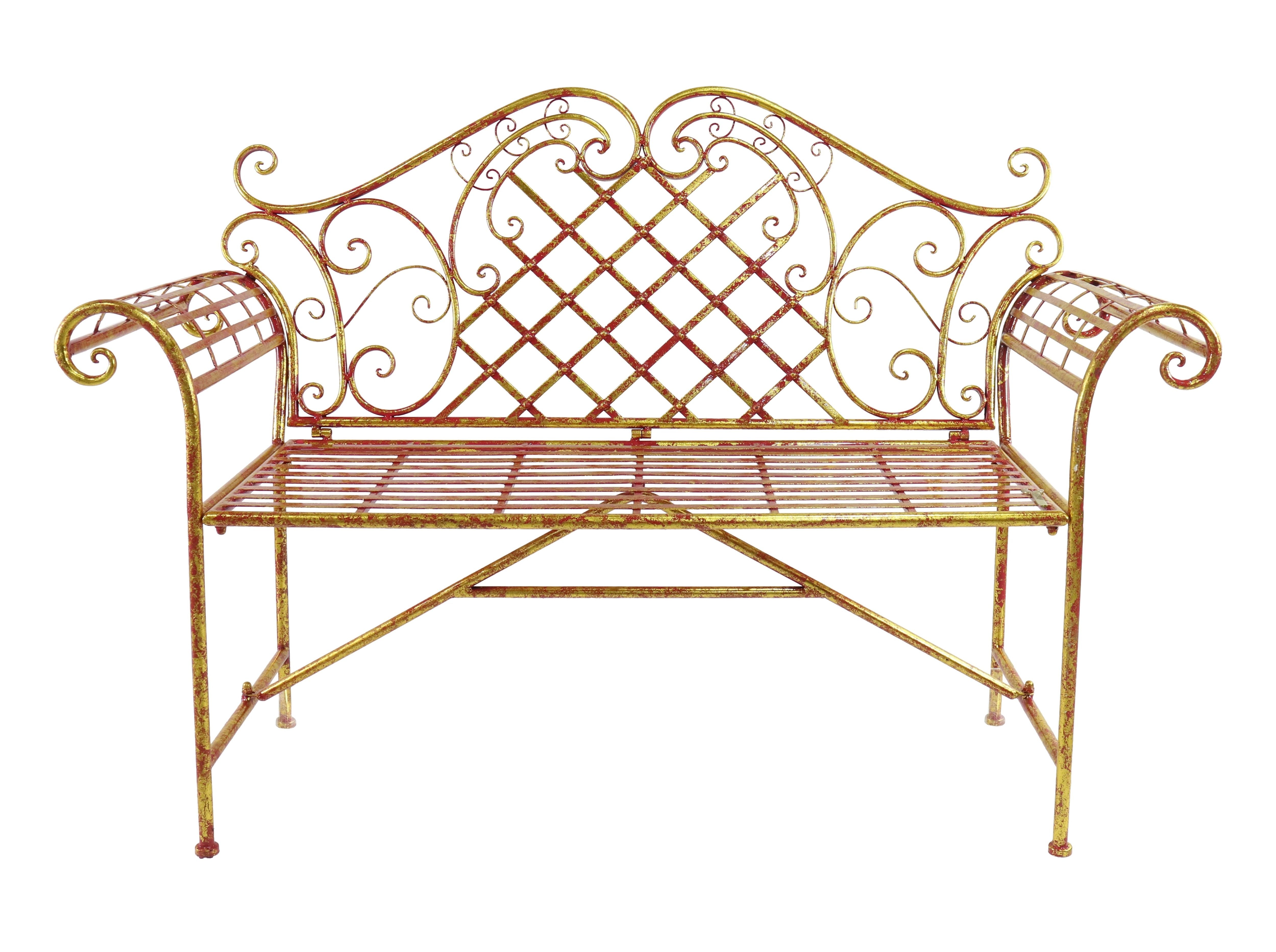 Garden Bench / Gate / Sleigh Wrought Iron Red-Gold outdoor