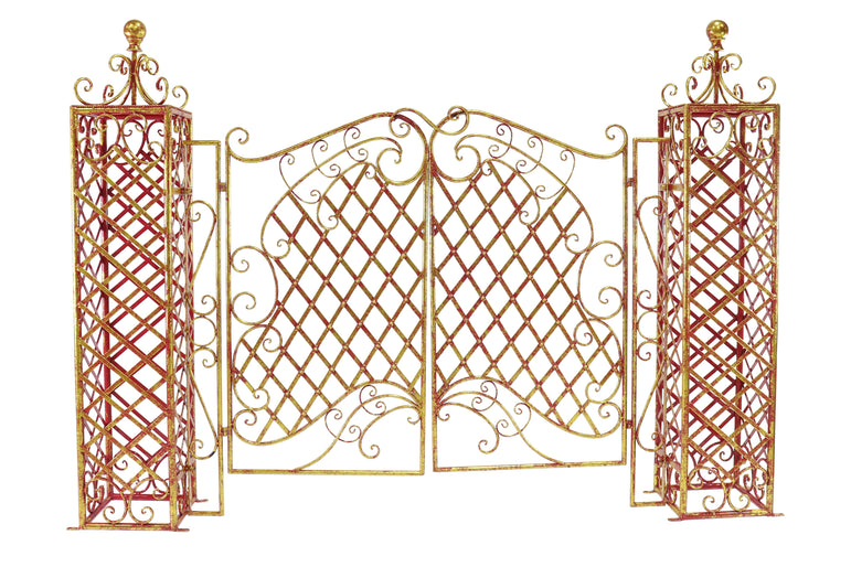 Garden Bench / Gate / Sleigh Wrought Iron Red-Gold outdoor