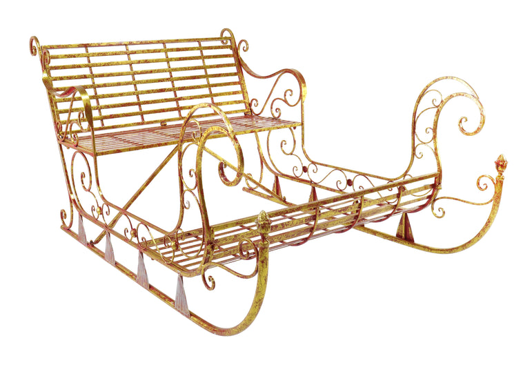 Garden Bench / Gate / Sleigh Wrought Iron Red-Gold outdoor