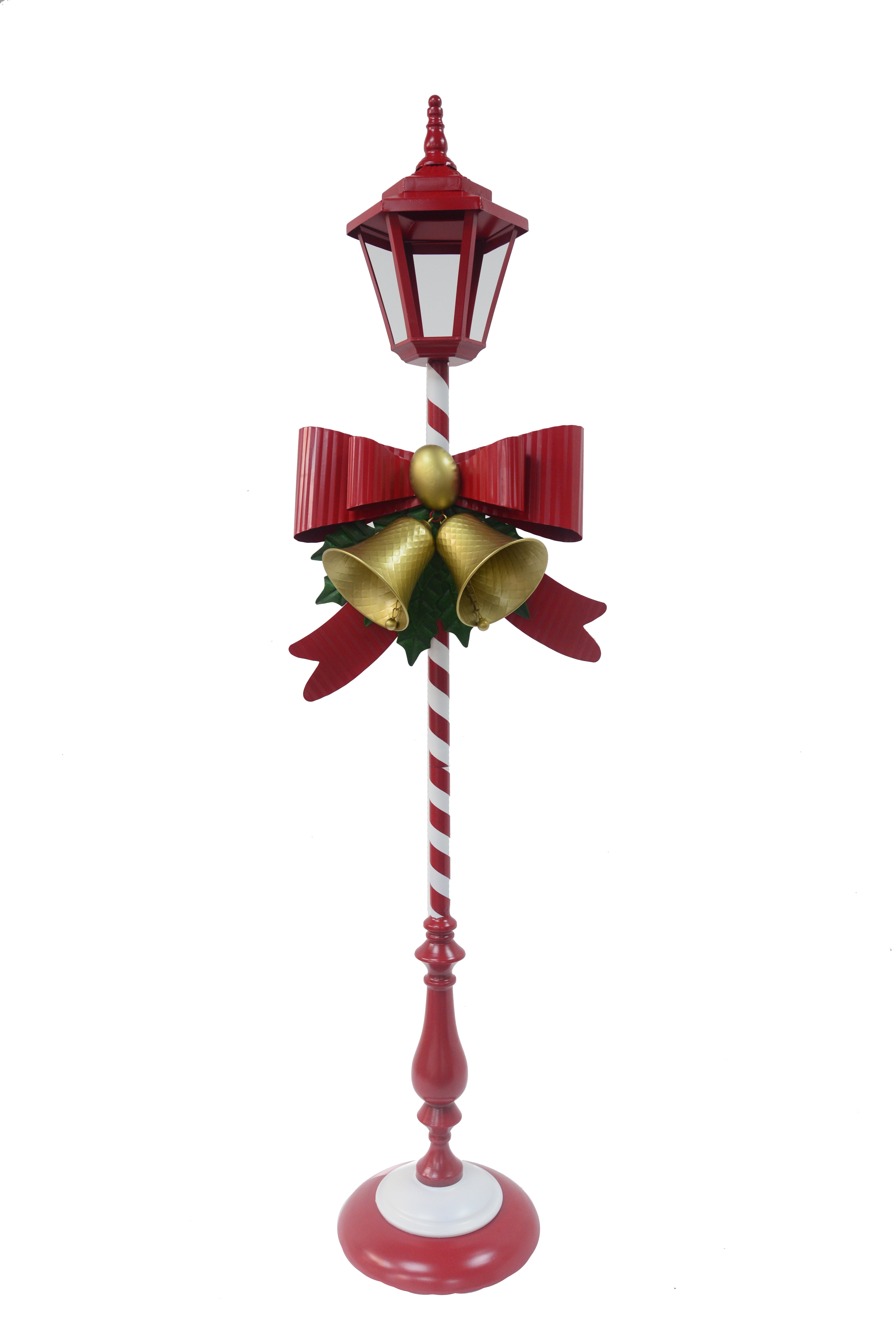 Metal Candy cane Lamppost with Bow and Twin Bells 173 cm