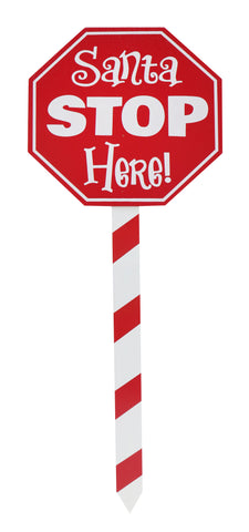 Santa Stop Here Stake 40cm Asst
