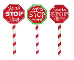 Santa Stop Here Stake 40cm Asst