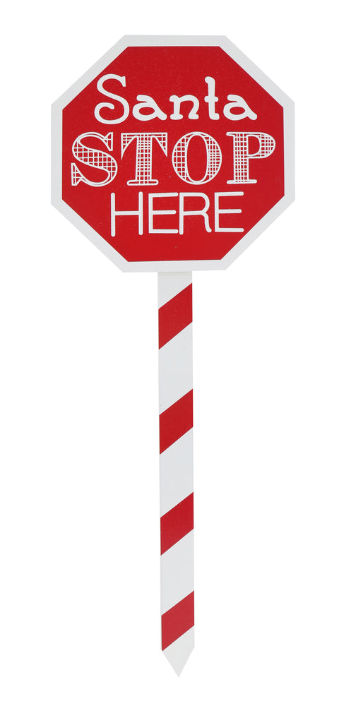 Santa Stop Here Stake 40cm Asst