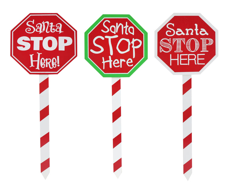 Santa Stop Here Stake 40cm Asst