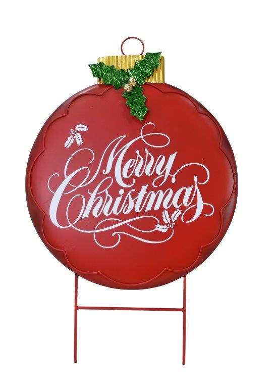 Merry Christmas Bauble Metal Lawn Sign