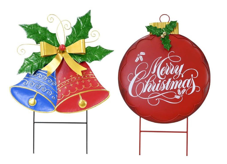 Merry Christmas Bauble Metal Lawn Sign