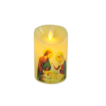 Pillar Candle Nativity Printed