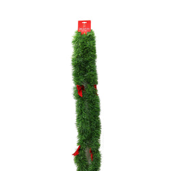 Green Tinsel with 6 Red Flocked Bows (2.4m) / 3m