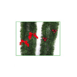 Green Tinsel with 6 Red Flocked Bows (2.4m) / 3m