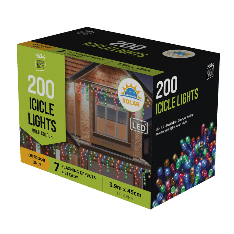 200 Solar LED Icicle Lights