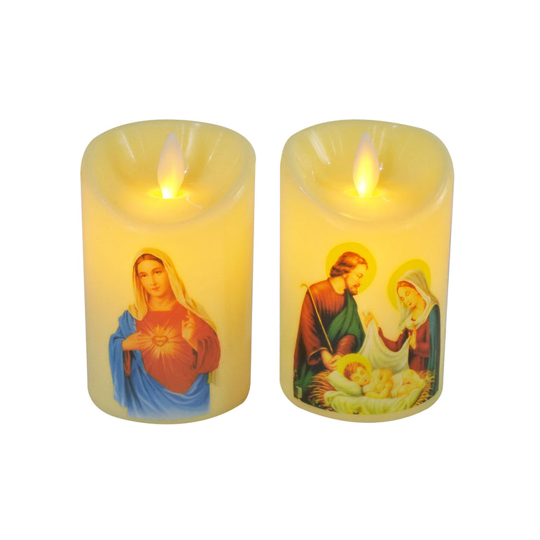 Pillar Candle Nativity Printed