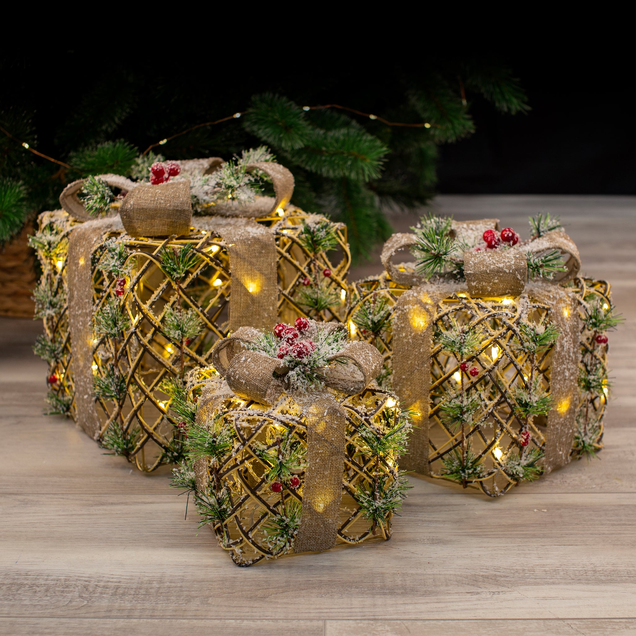 Light Up Jute Presents (3 set)