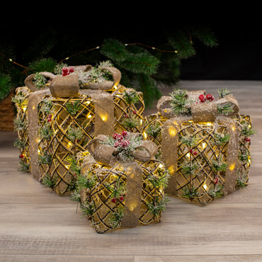 Light Up Jute Presents (3 set)