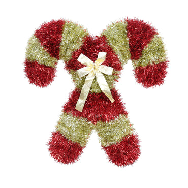 Tinsel Cross Candy Cane Plaque