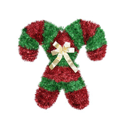 Tinsel Cross Candy Cane Plaque