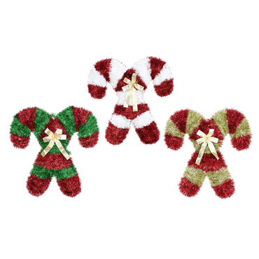 Tinsel Cross Candy Cane Plaque