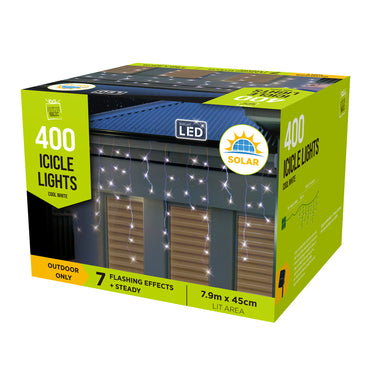 400 Solar LED Icicle Lights