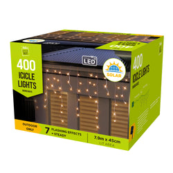 400 Solar LED Icicle Lights