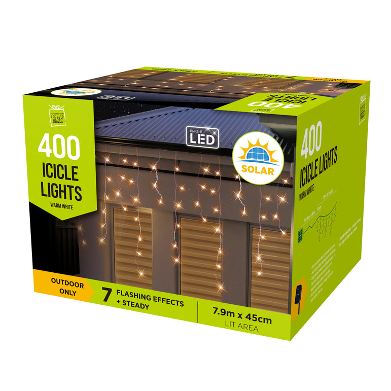 400 Solar LED Icicle Lights