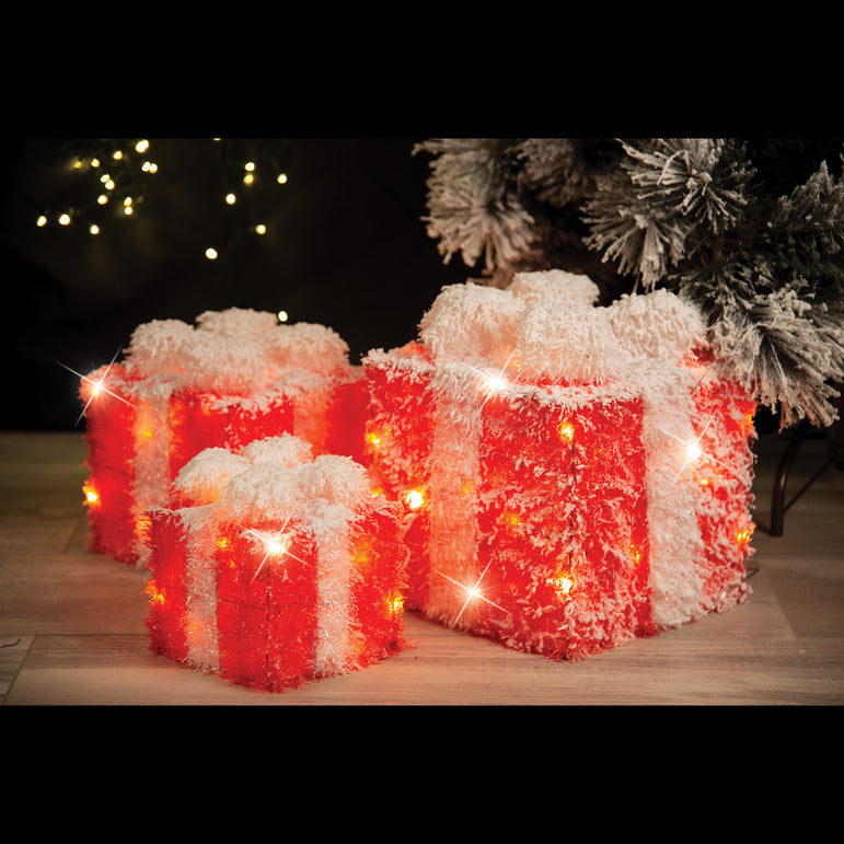LED Presents Set of 3 Heavy Snow