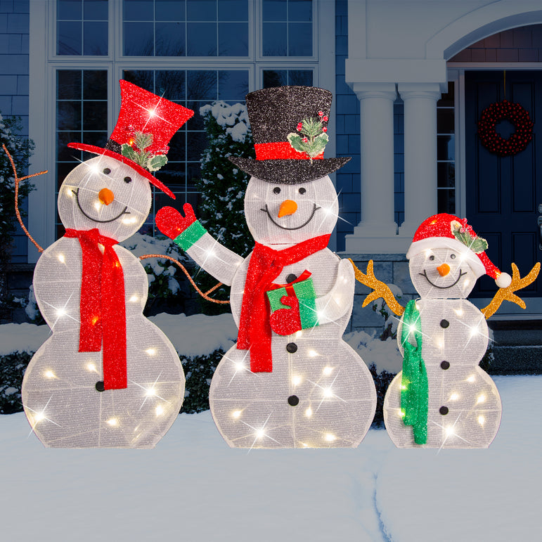 Led Tinsel snowman family